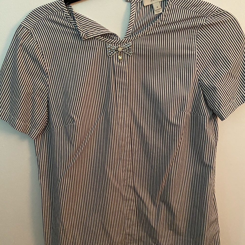 J.Crew Striped Blouse Rhinestone Embellishment